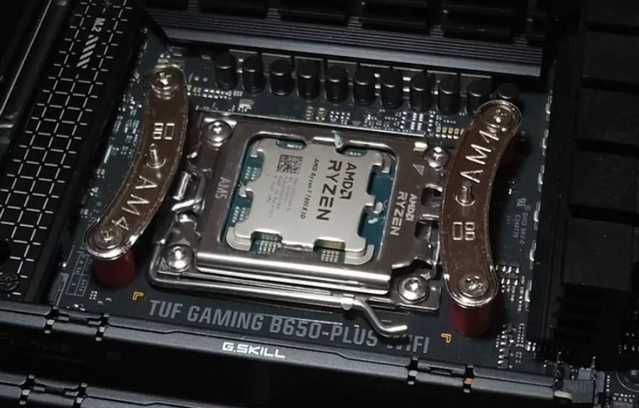 AMD Ryzen 7 9800X3D Chip installed on motherboard